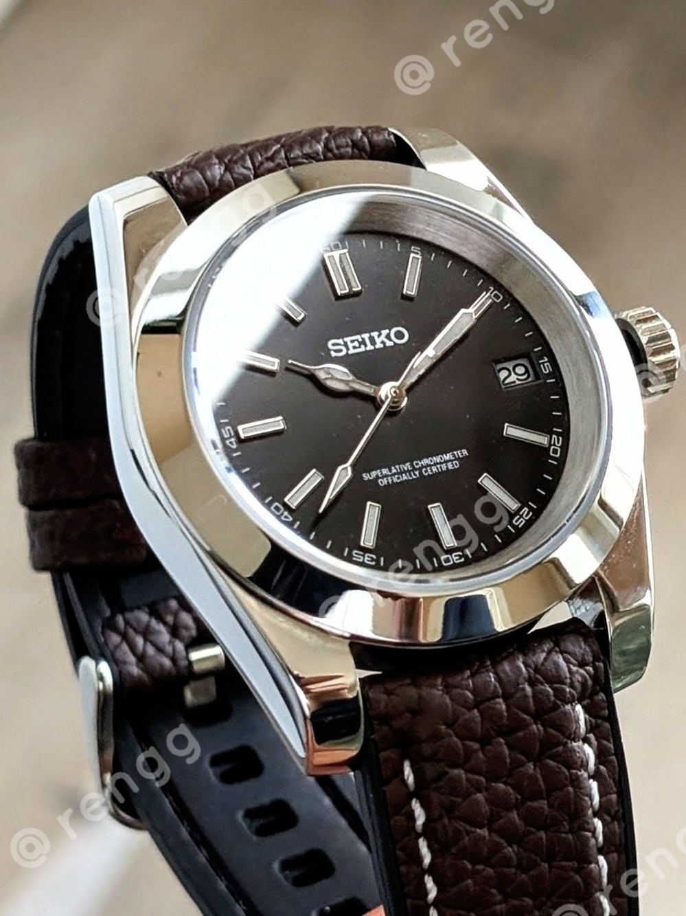 Automatic Seiko Black Dial Stainless Steel Mod Dress Watch 40mm Sapphire